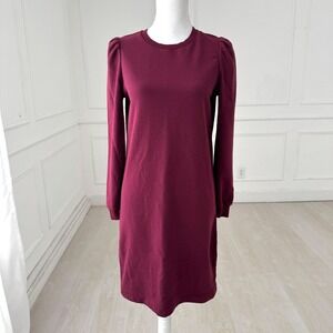 Boden Burgundy Long Sleeve Puff Shoulder Crew Neck Sweatshirt Dress Size 6